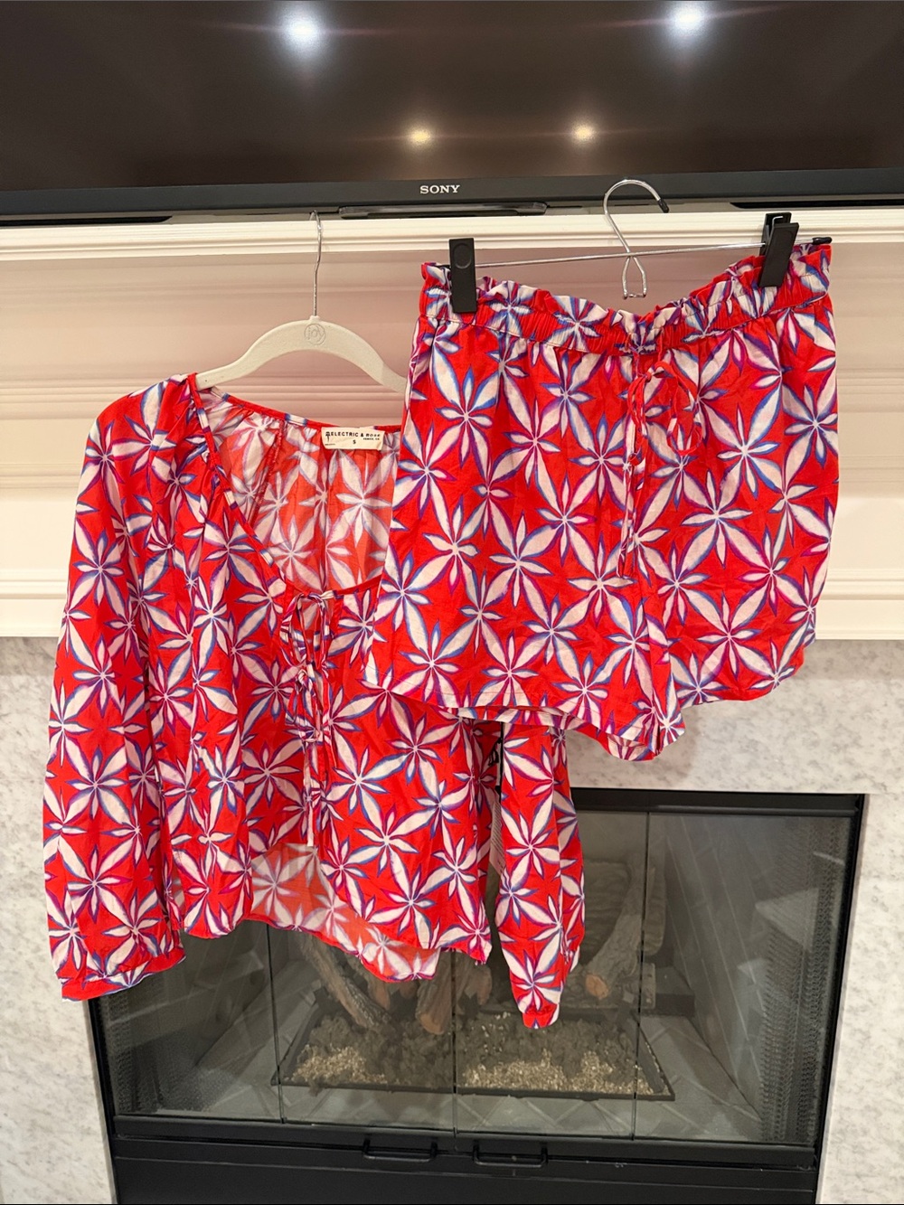 Electric & Rose, Red Floral Two-Piece Top & Shorts Set